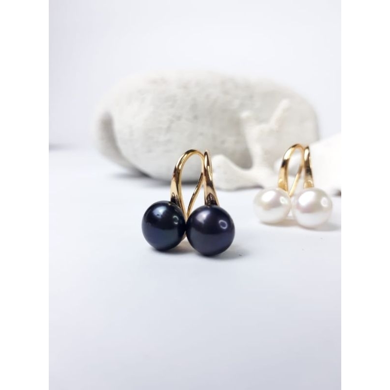 Aksesories anting rhodium mutiara air tawar hitam | Mutiara Lombok Asli