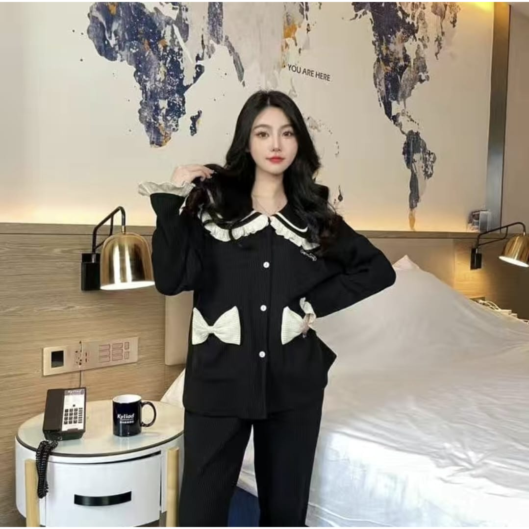 baju tidur piyama lengan panjang celana panjang kra bahan kaos import