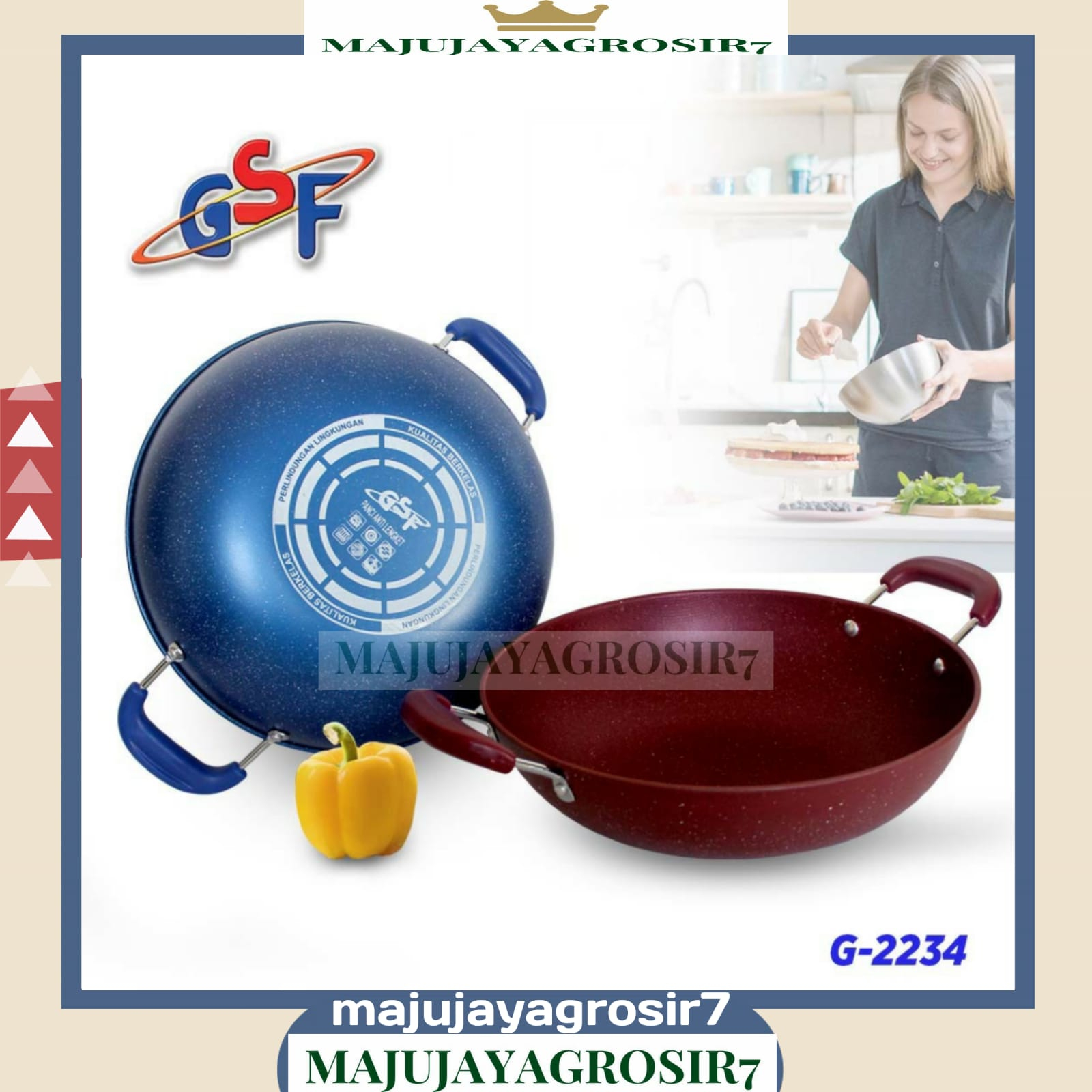 WAJAN KUPING WARNA 34CM GSF G-2234 / WAJAN ANTI LENGKET MARBLE UKURAN 34 CM / WAJAN KUPING WARNA GSF