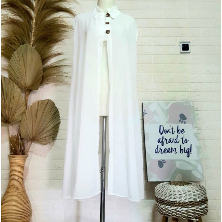Outer Ceruty Lengan Pendek / Long Cardigan Panjang / Model kancing / Premium - Putih