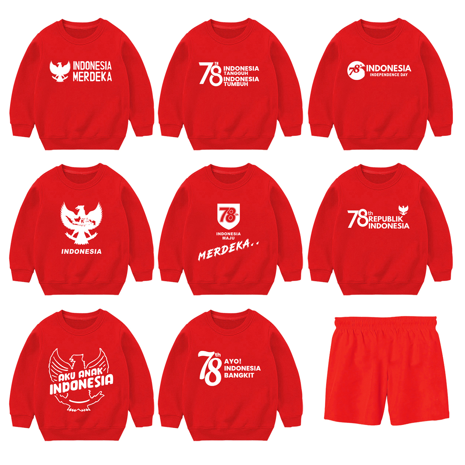 Sweater Crewneck Couple 17 Anak &amp; Dewasa Agustus Kemerdekaan Indonesia Sweater Agustusan Indonesia Merdeka Dirgahayu Hari Kemerdekaan Independence Day  Gudang Kaos Termurah satuan Lusinan - Sign Cloth