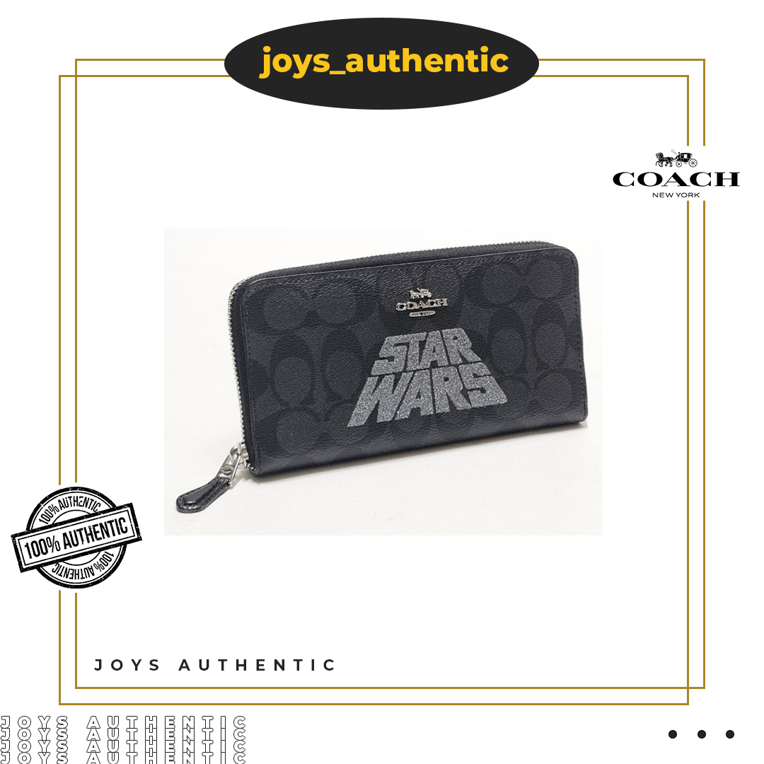 Dompet Wanita Coach F88589 Zip Wallet Star Wars Sign Hitam Black Smokeblack Multi Women Wallet Authe
