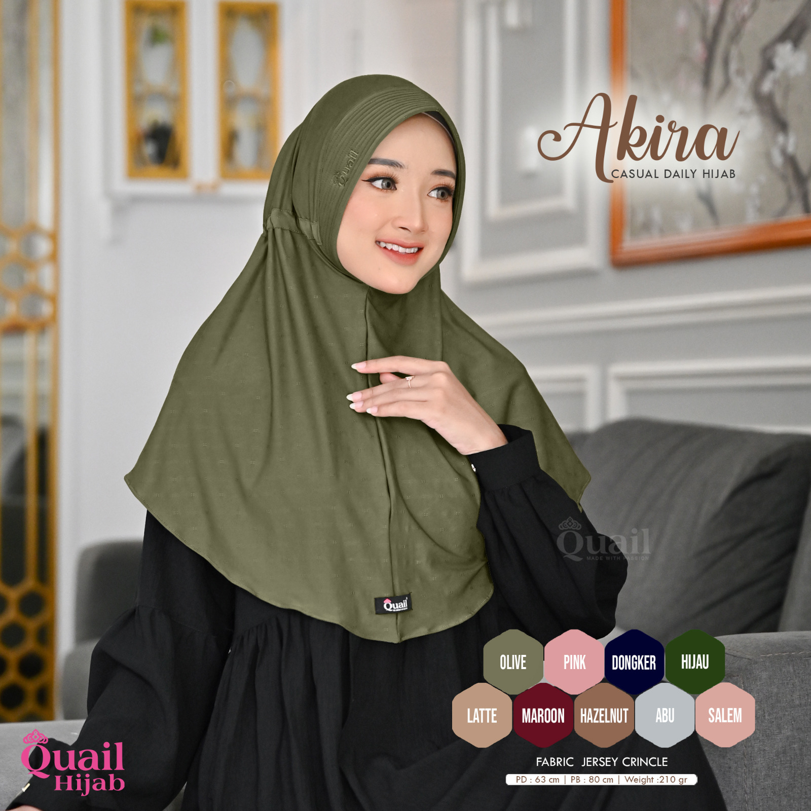 AKIRA DAILY HIJAB, HIJAB CASUAL DAILY, HIJAB STANDAR MOTIF TIMBUL, GIJAB JERSEY NYAMAN DIPAKAI SEHAR