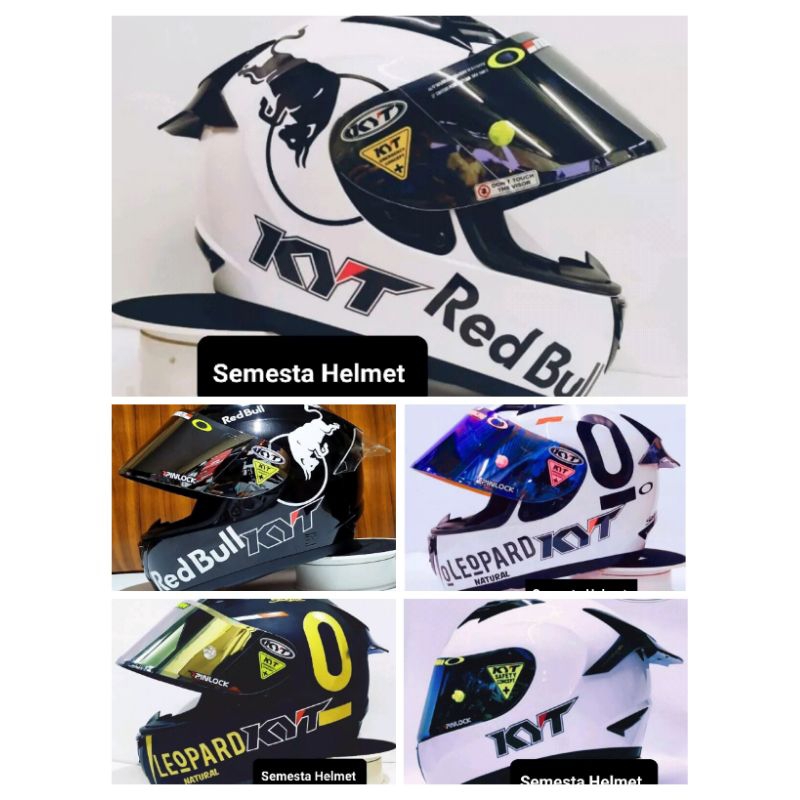 Helm Full Face KYT R10 Putih Paket Ganteng RedBull Original SNI-DOT
