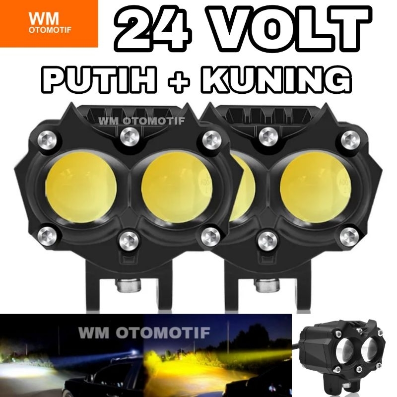 Lampu Tembak Sorot Laser Gun 24 Volt SQL 2 Mata LED SQL2 Truk Bus Canter Putih Kuning 2 Warna OWL D2 CSP White Yellow Motor Mobil High Low Lasergun Jauh Dekat Offroad Bar Cree Dim Truck Fuso Ragasa Traktor Tronton Foglamp White Yellow Worklight 3 Kabel