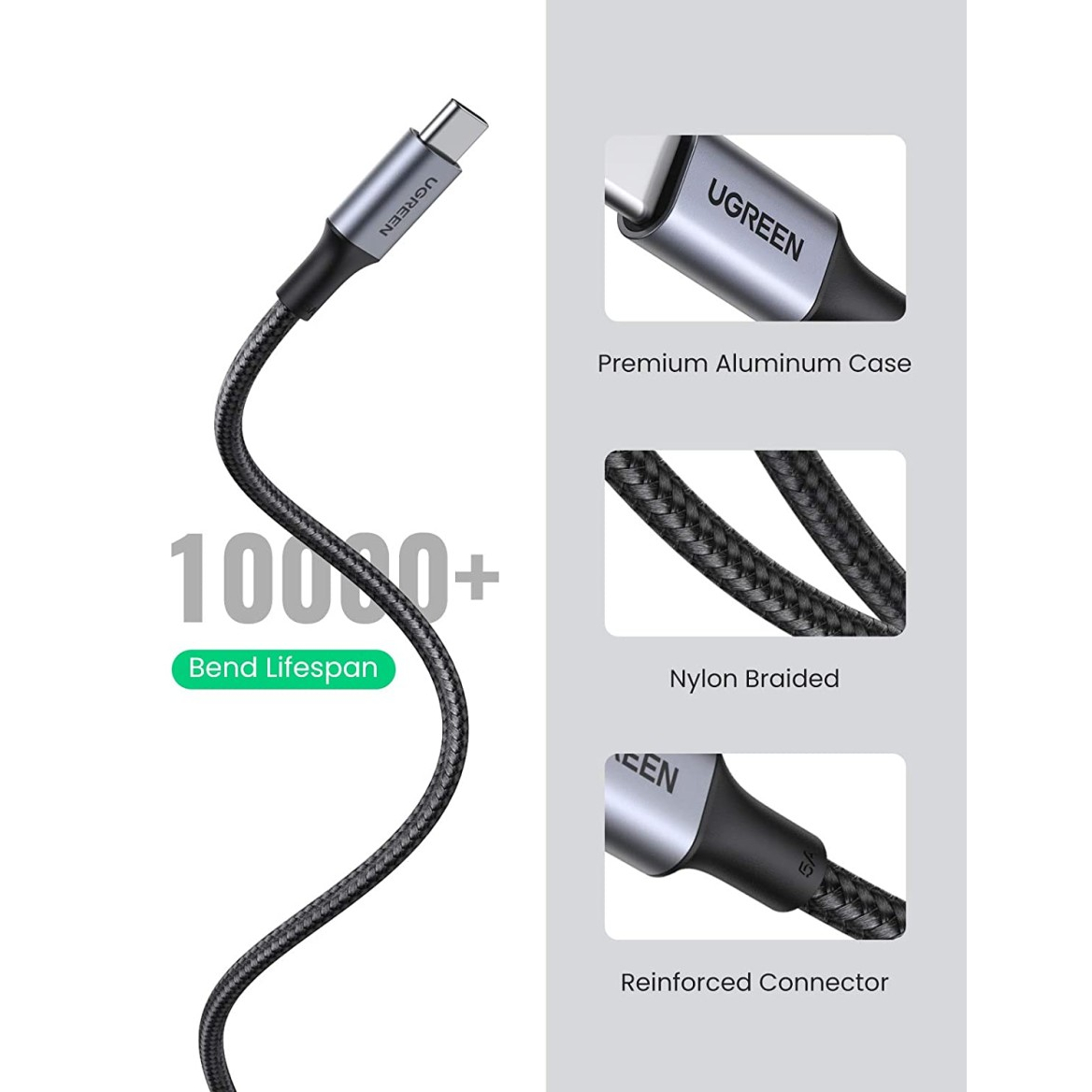 UGREEN Kabel Data Charger Usb C to Type C PD 100W QC4.0 QC3.0 for Laptop Zenbook Surface untuk Macbook iPad Air Pro Fast Charging dan Transfer Pindah Data 7042