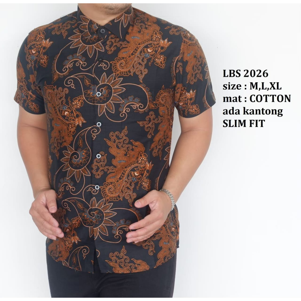 BatikBule Kemeja Batik Slimfit Pendek Motif Casual Warna Hitam Coklat LBS 2026