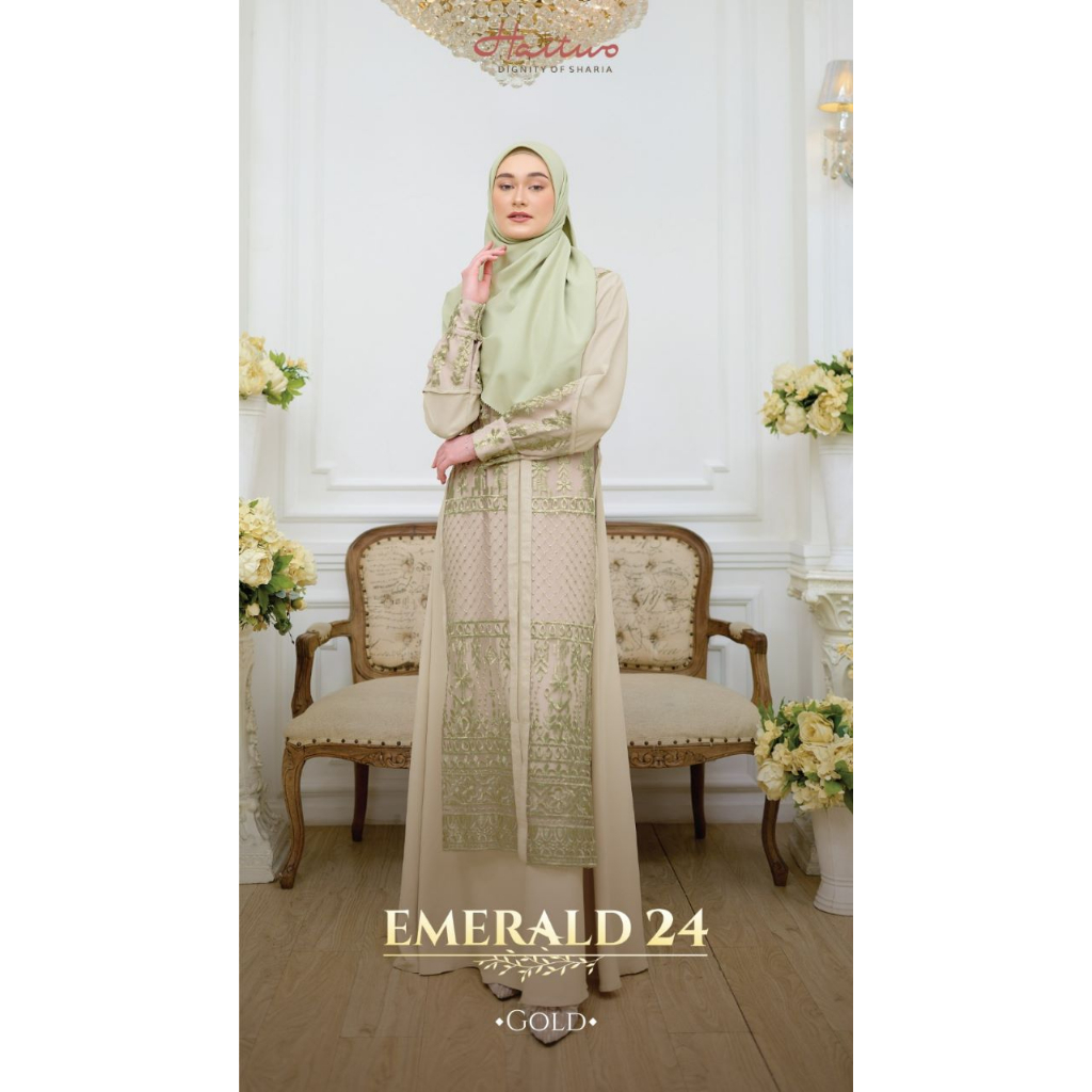 Haitwo Emerald 24 Gamis terbaru 2023 Material Reina Crepe Mix Embrodery Ethnic Tulle Gamis Kondangan Simple Kekinian bisa COD