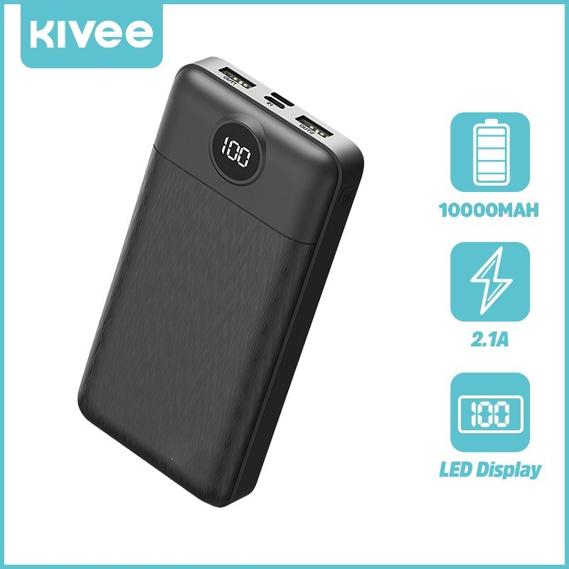 KIVEE PowerBank 10000mAh Fast Charging Dual USB Port 2.1A PT62 - Black