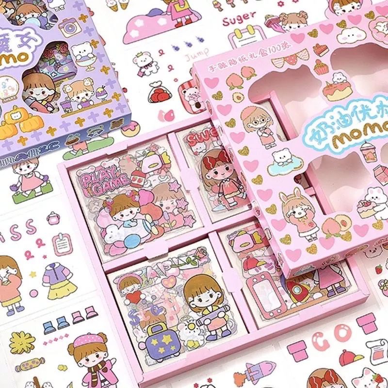 

100 Lembar Stiker Motif Kartun Korea Anti Air Dapat Box / Stiker Box / Stiker Lucu Waterproof