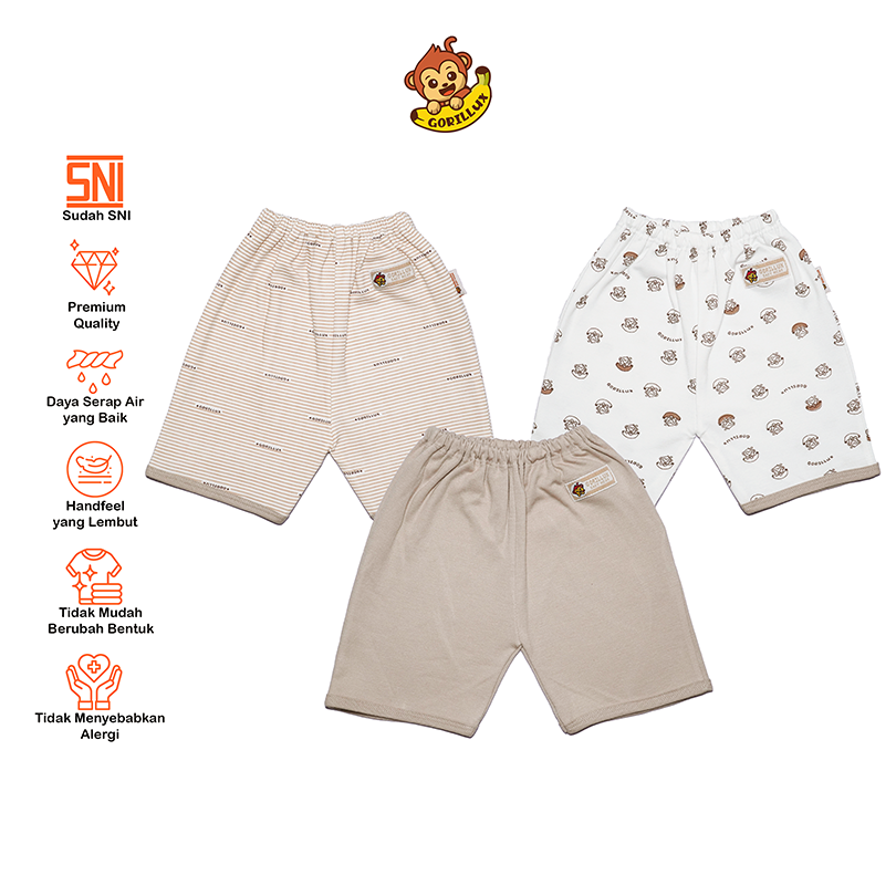 GORILLUX 3 Pcs Celana Bayi 3/4 (3-12 Bulan)