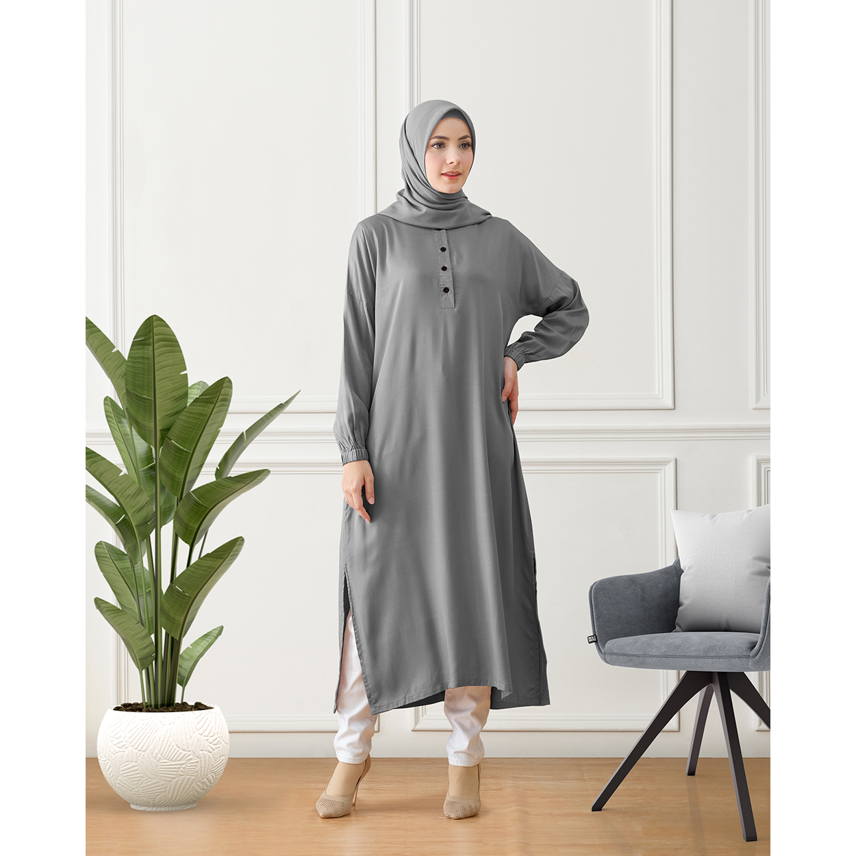 LOBO Plain Long Tunik Super Adem Pakaian Wanita Terbaru - Hijab Mamah icis