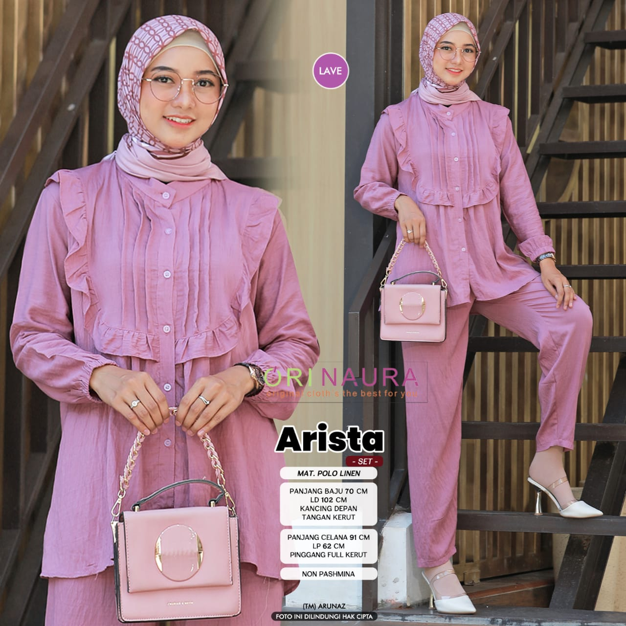 Arista One Set Setelan Polo Linen Wanita Original Produk By Orinaura