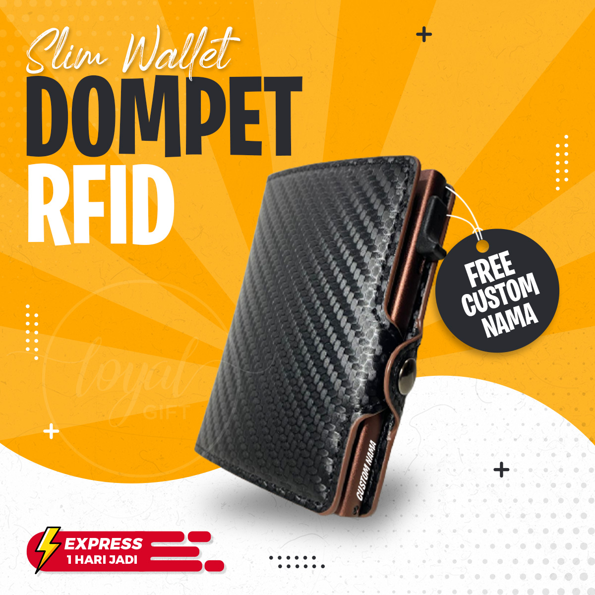 Dompet Kartu RFID Carbon Asli Brown (Side) - GARANSI GANTI BARU