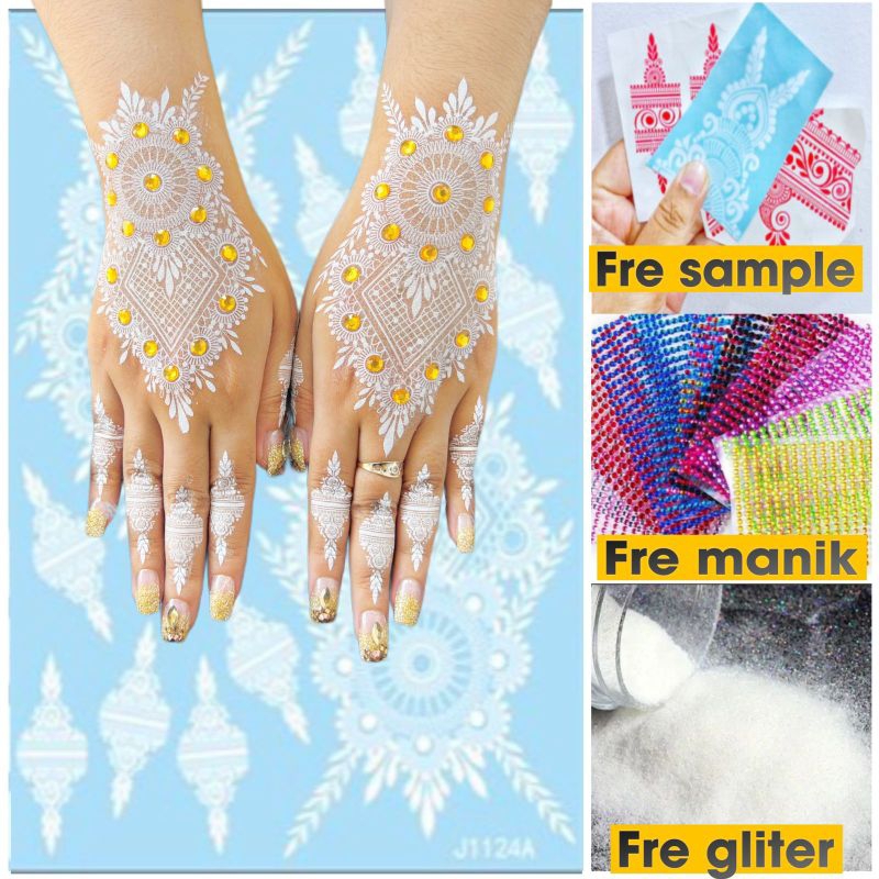 FREE(manik+gliter) 1PCS KANAN KIRI HENA PENGANTIN PUTIH MARON HENNA TEMPEL 1SET