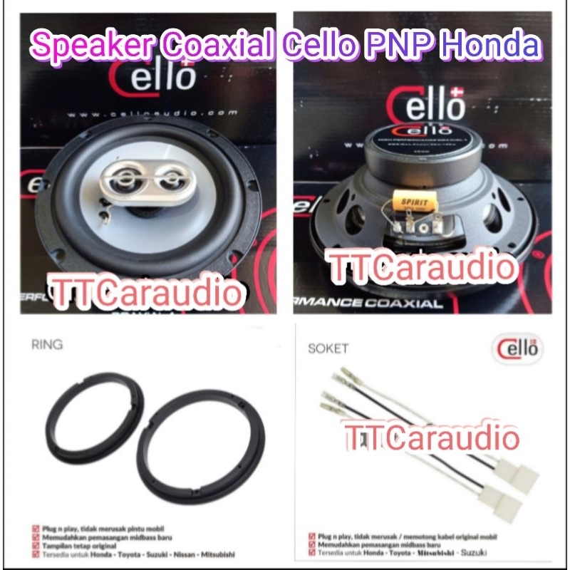 Speaker Coaxial 3way Cello + Ring + Kabel Soket PNP Mobil Honda Brio BRV Mobilio