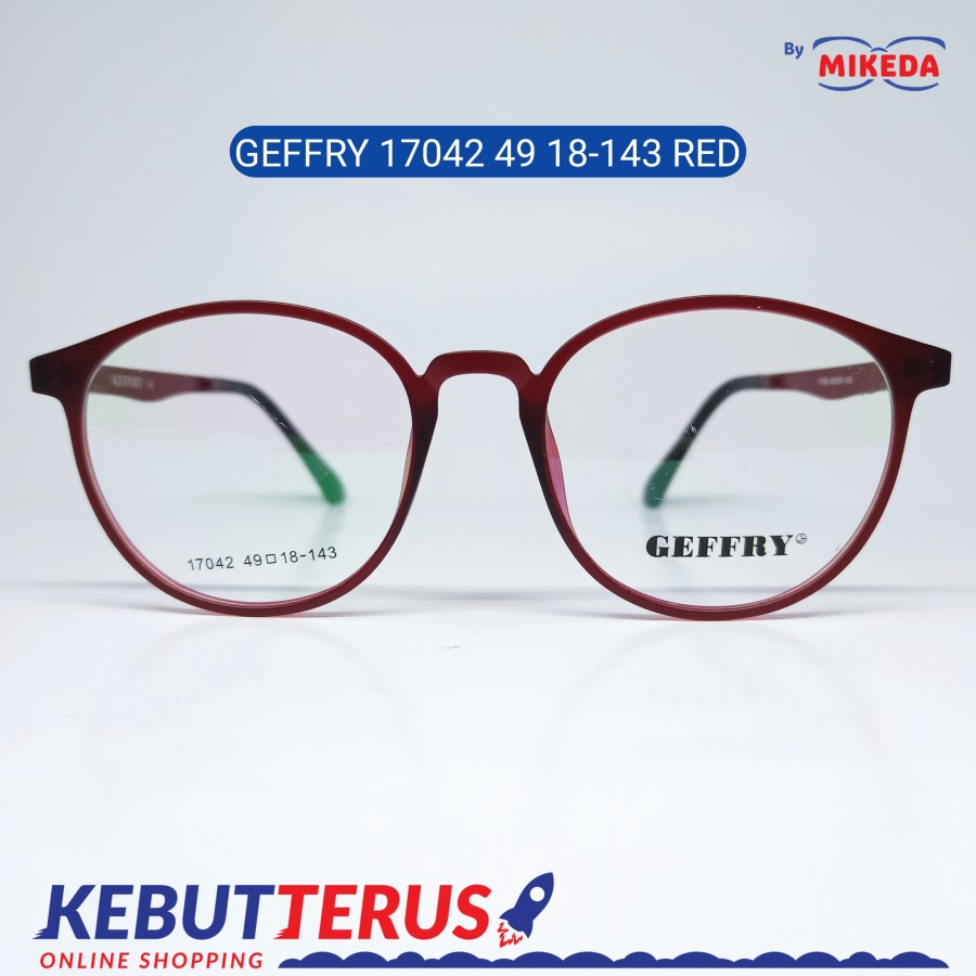 Mikeda-FRAME KACAMATA GEFFRY 17042 RED + LENSA(MINUS/CYLINDER)