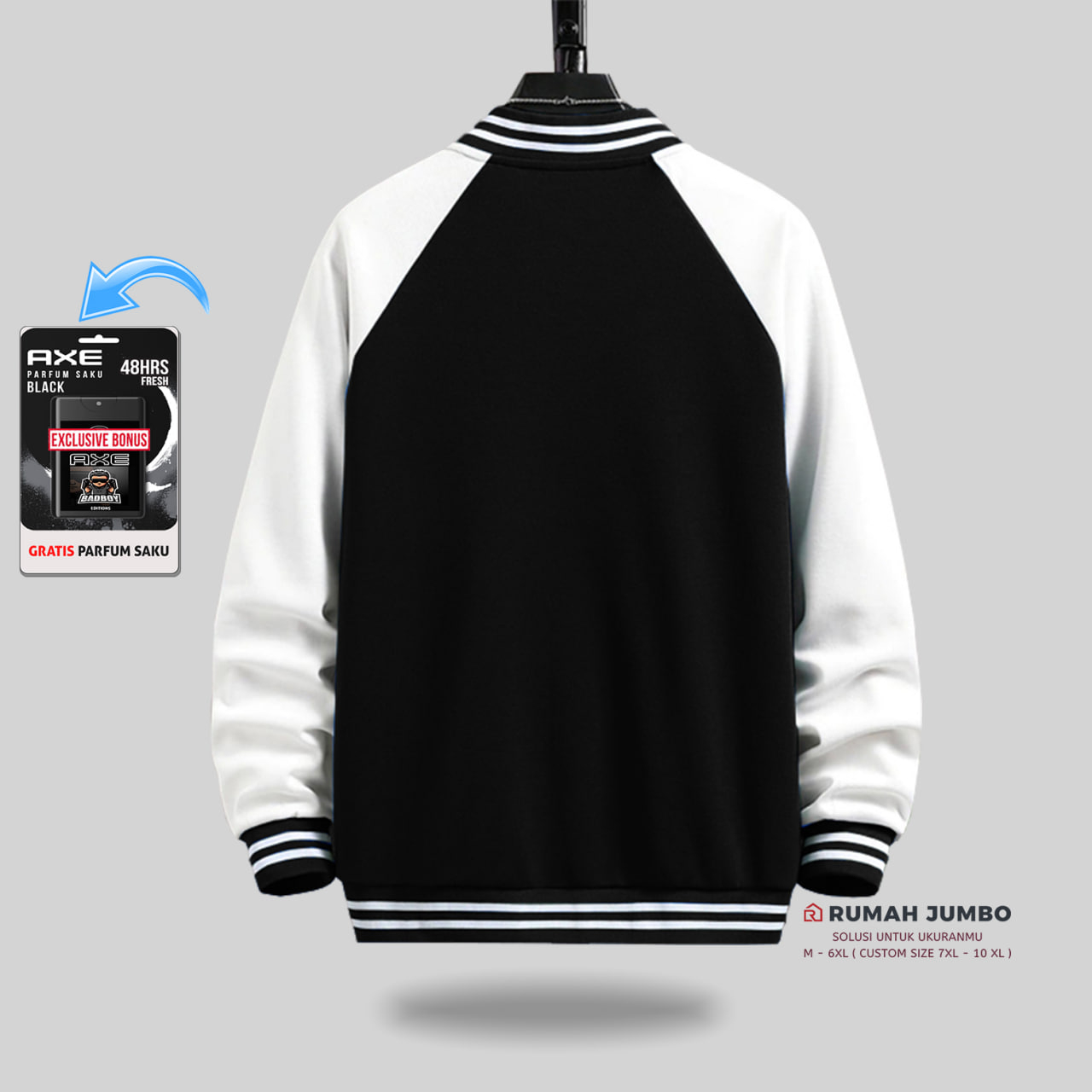 Jaket Bomber Varsity Baseball Alstar Oversize BLACK WHITE (M - 6XL) Jaket Custom