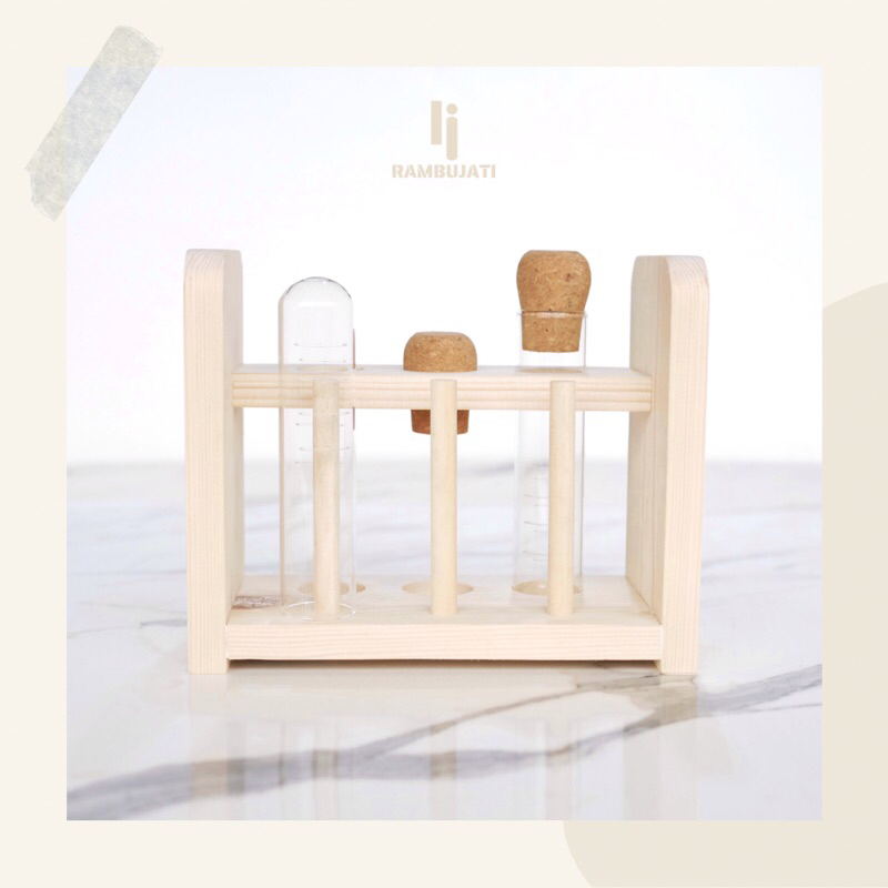 Rak Tabung Teh Kaca / Tempat Penyimpanan Botol Teh Kayu / Display Tea Tube