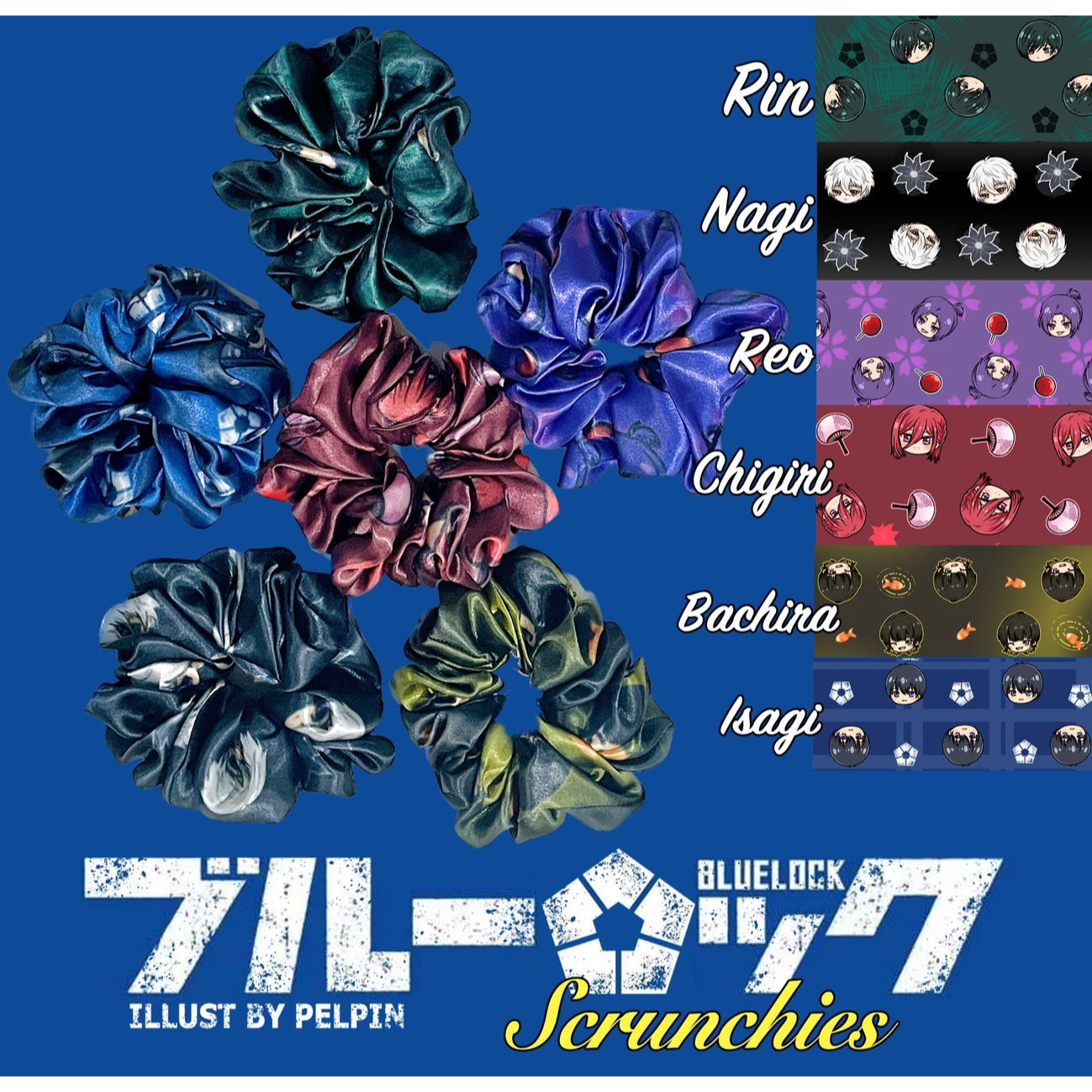 Ikat rambut scrunchie scrunchies blue lock bluelock rin bachira isagi nagi seishiro reo chigiri