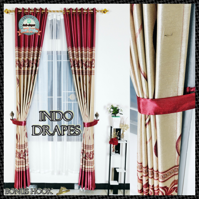 Gorden Pintu dan Jendela Minimalis Blackout Import Premium Glossy Merah Maroon