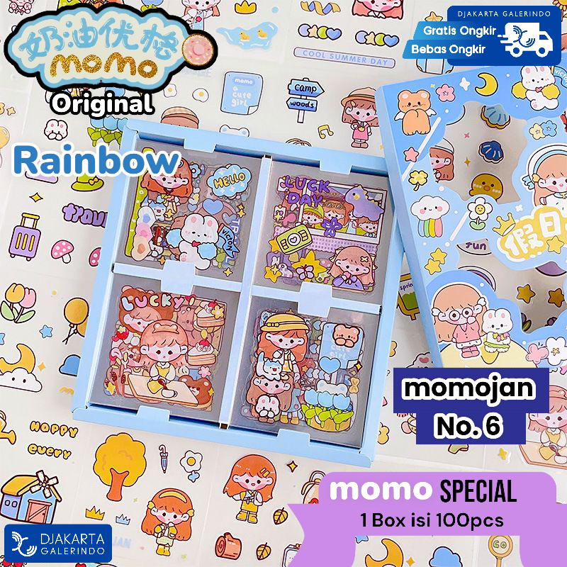 Sticker MOMOJAN MOMO Special Rainbow Mix Warna Original waterproof Stiker Kartun Korea Anti Air Original isi 100pcs