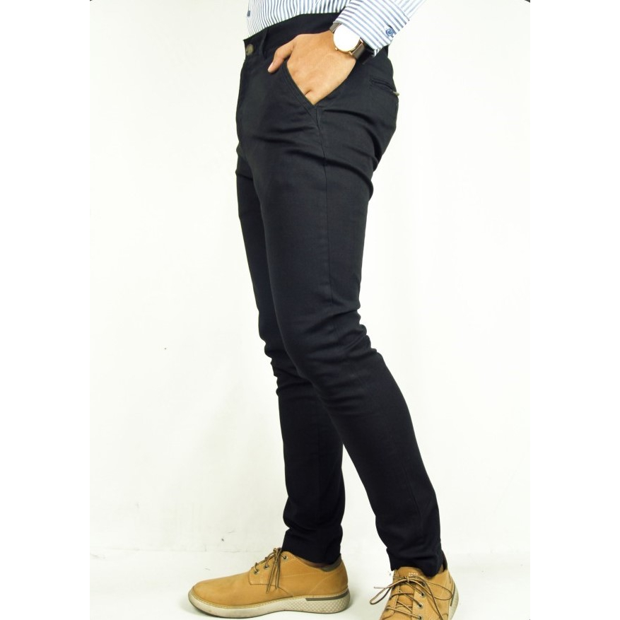 Celana Chino COLE Black / Hitam Polos Slim Fit Stretch Pria Original 100% | Bahan Halus (4a) | Bisa COD | Chino Pants Branded Original Matahari