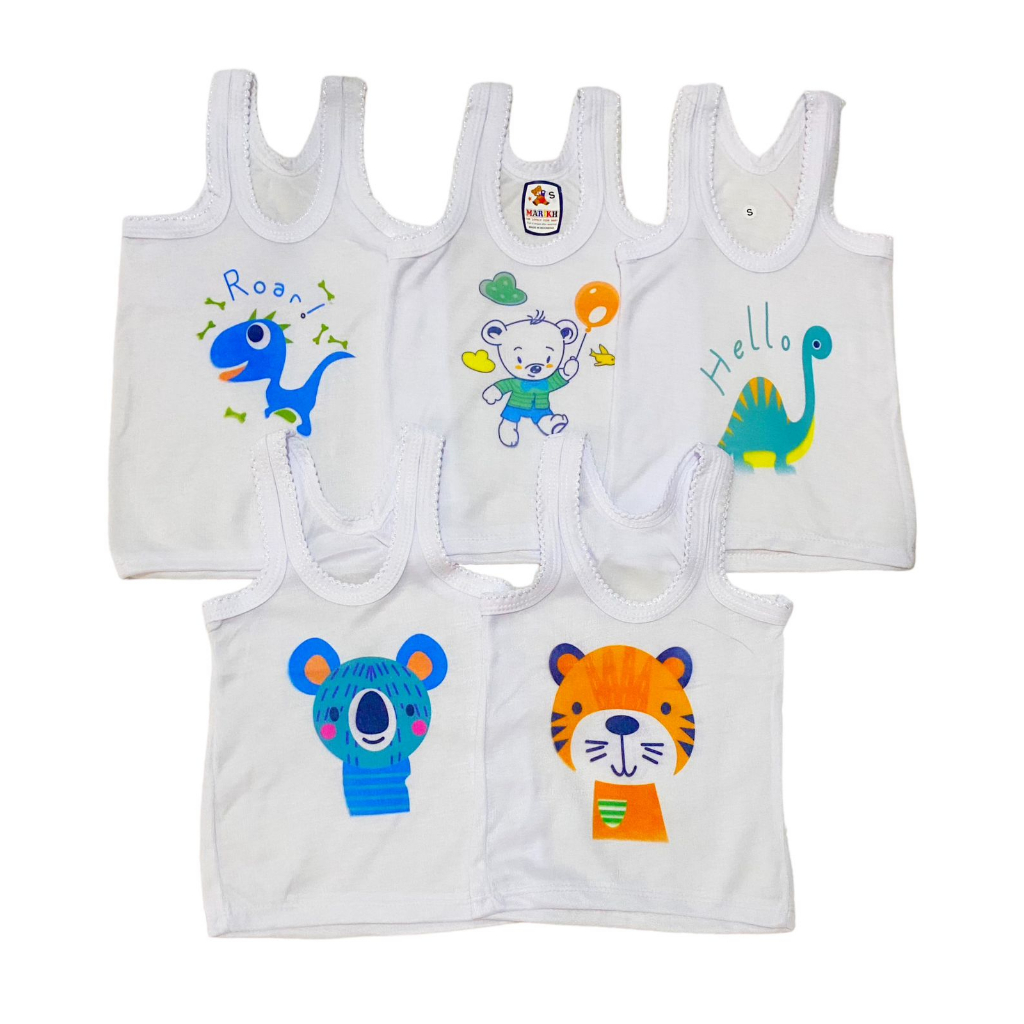 3 pcs/lembar singlet putih motif sablon MARIKH size M