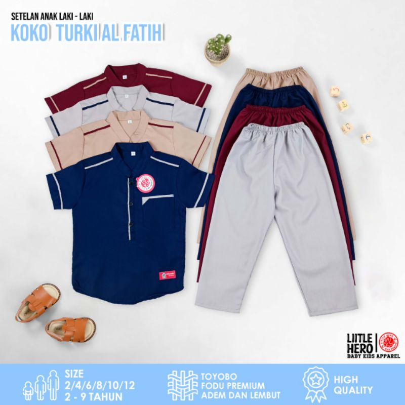 Setelan Baju Koko Turki Muslim Anak Laki laki Little Hero Al Fatih 2-9Tahun