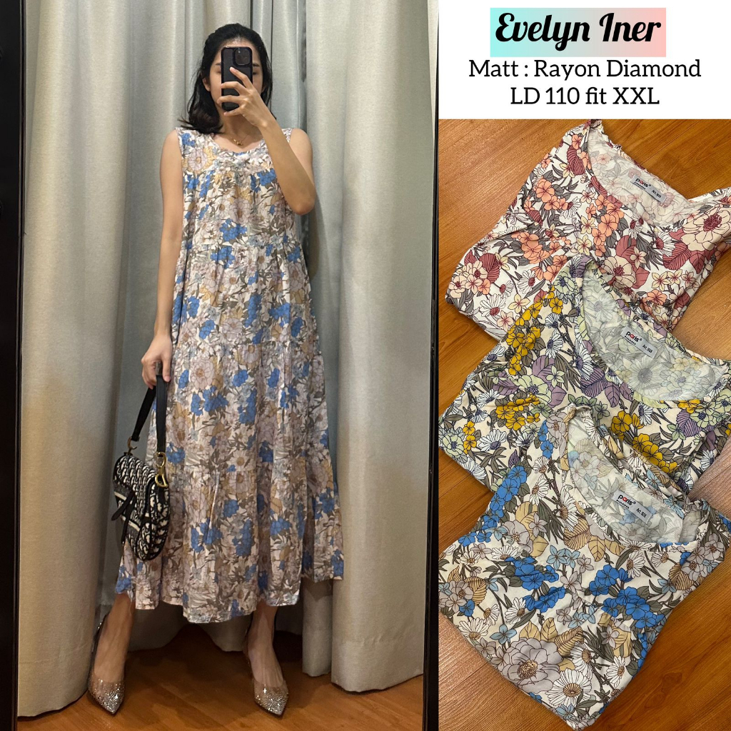INER MIDI BUNGA EVELYN BAHAN RAYON / INNER RAYON MIDI DRESS BUNGA KECIL