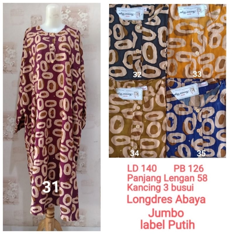 Longdres Abaya Jumbo LD 140cm,Kencana Ungu label Putih