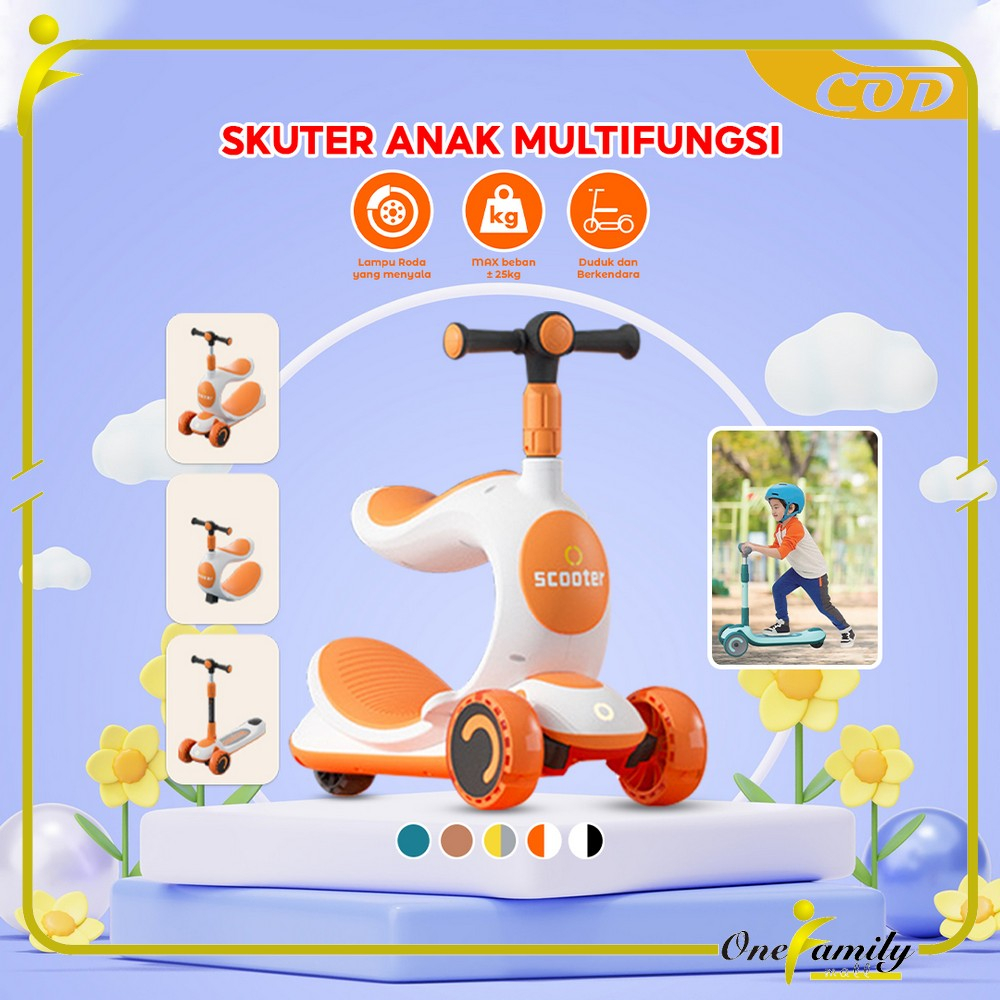 ONE-M191 Scooter Anak 3 IN 1 Mainan Dorongan Anak / Otoped Skuter Anak Roda 3 / Kursi Goyang Anak