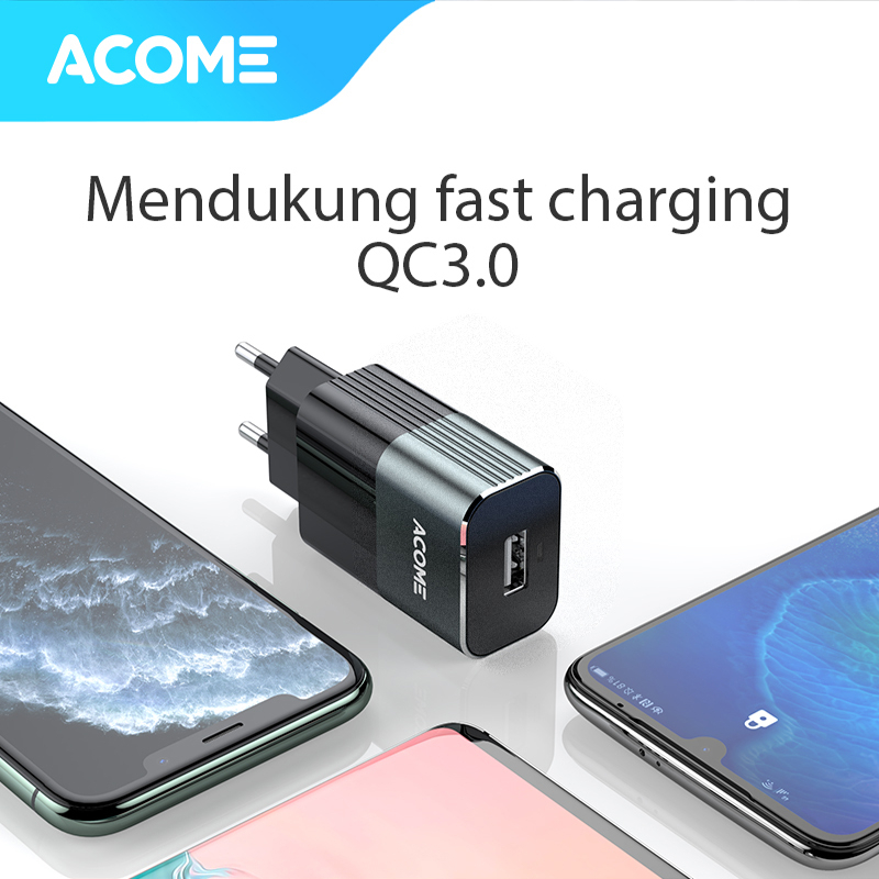 ACOME Charger Original 3A QC3.0 Fast Charging Micro USB Type-C OPPO iPhone Garansi Resmi 1 Thn AC01