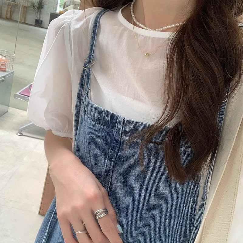 Overall dress jeans wanita overall rok jeans panjang wanita rok korean style jumpsuit rok suspender fashion jumbo kekinian 2023