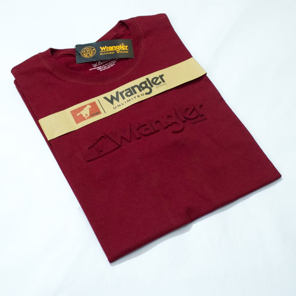 TSHIRT KAOS WRANGLER EMBOS MAROON SABLON TIMBUL PREMIUM QUALITY