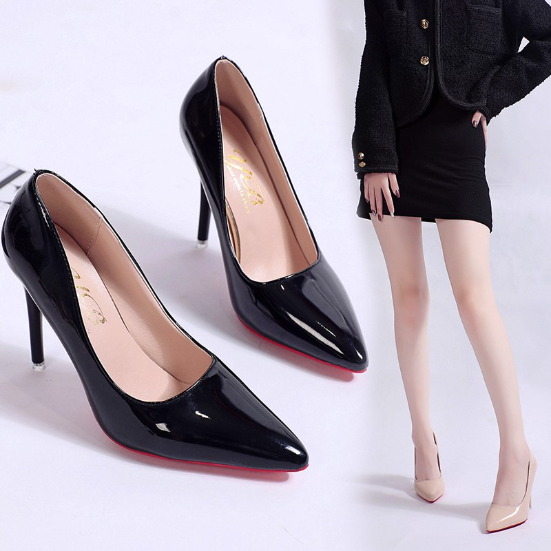 Sepatu Hak Tinggi Wanita Perempuan Terbaru Korea Murah Hitam Import Premium Kantor Kerja Formal Big Size 10cm Black Pointed Toe Pump Stiletto High Heels Shoes - Ukuran 34 35 36 37 38 39 40 41 42 43