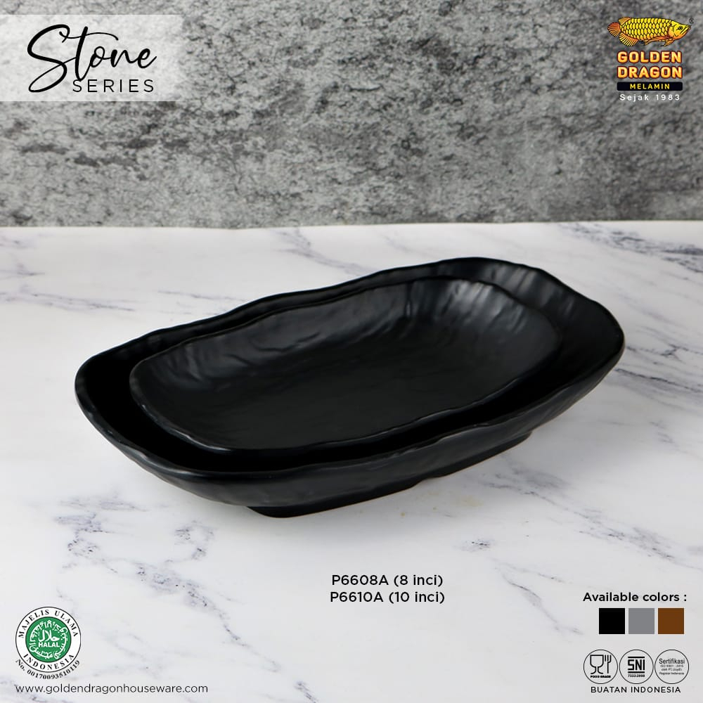 Melamine Stone Piring Saji Panjang 8 inch - Golden Dragon P6608A