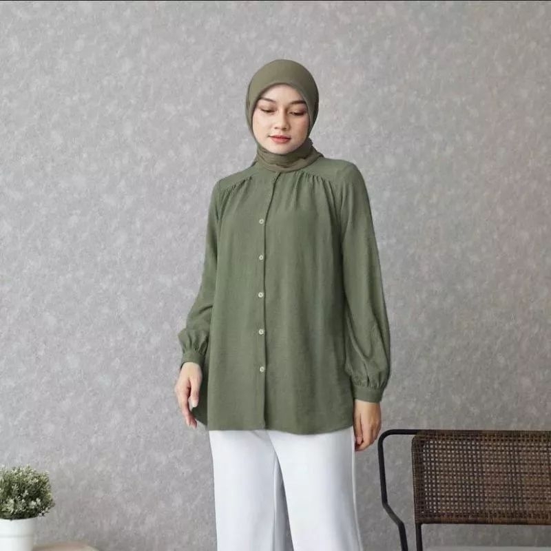 Tamstore Kemeja Wanita Blouse Crinkle Polos Alina