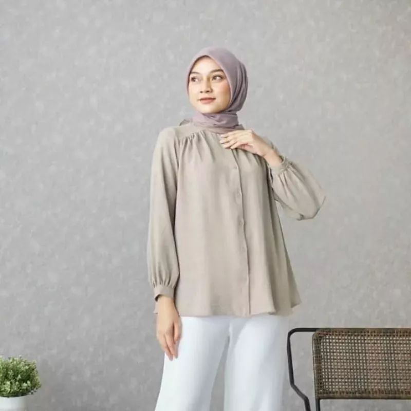 Tamstore Kemeja Wanita Blouse Crinkle Polos Alina