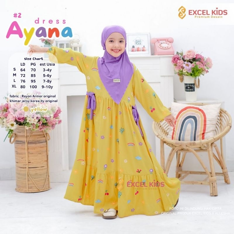 AYANA DRESS #1-3 free jilbab ORI EXCEL | Dress+jilbab/khimar Anak