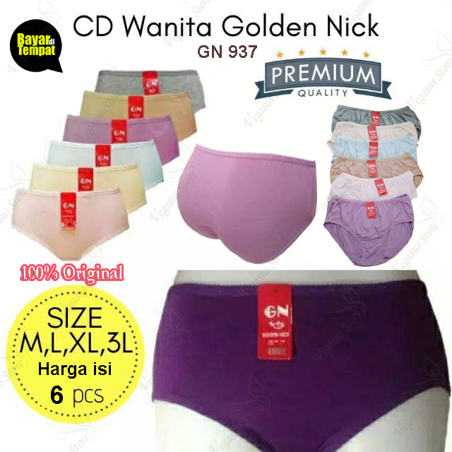 6Pcs CD Golden Nick Original Celana Dalam Wanita Premium - C937GN-Vegasus Store(COD)