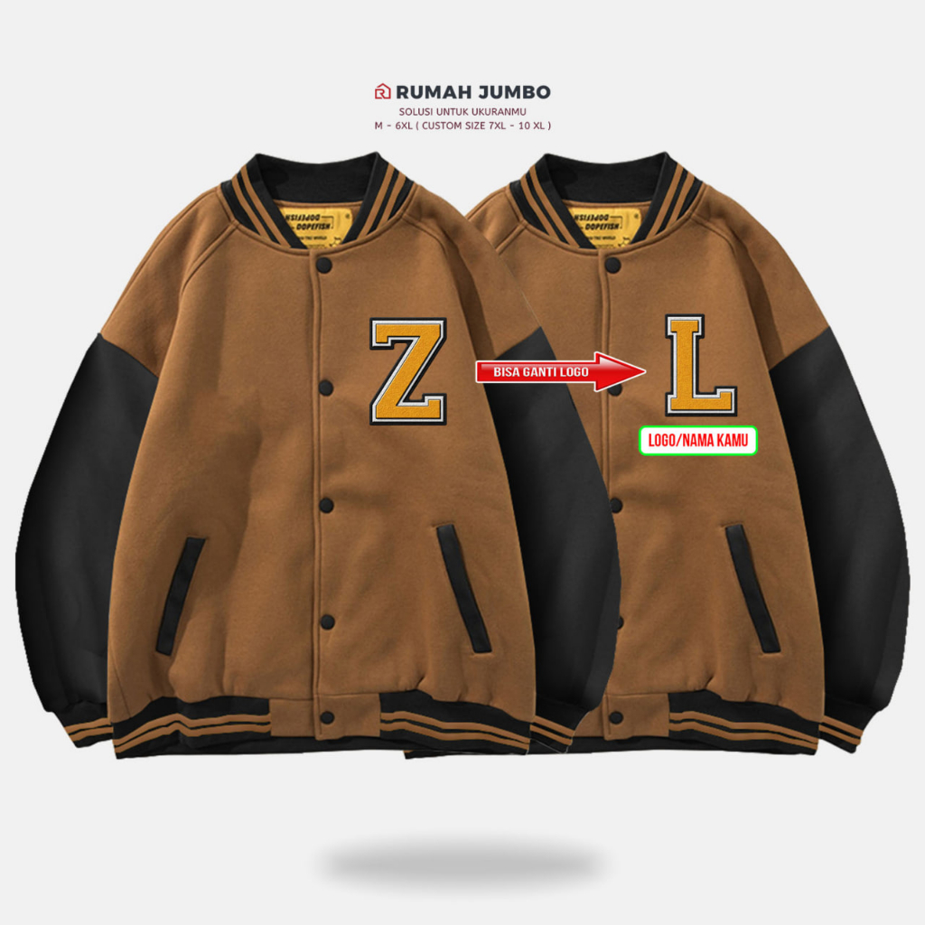 Jaket Bomber Varsity Oversize (M - 6XL) Baseball Custom Z MILLO BLACK