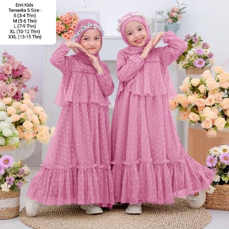 Pakaian Gamis Anak Perempun Model Terbaru Kekinian Viral/Maxi Emi Kids 5 Ukuran S-M-L-XL-XXL/Matt Tille Onde Mix Furing Hyget