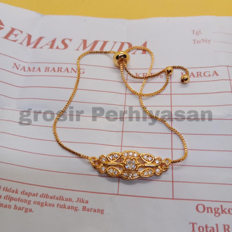 gelang tangan bulat permata motif serut asli emas mudah berlapis kadar rendah 17,5 free surat