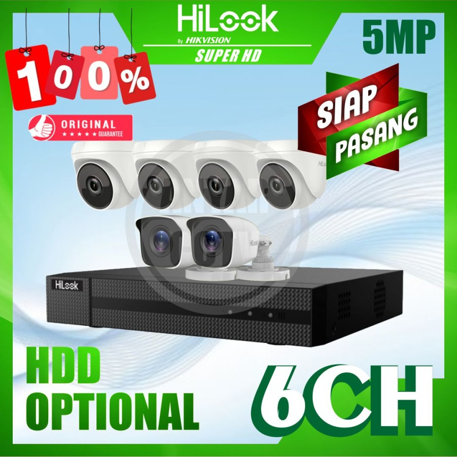 Paket CCTV HiLook by Hikvision 5MP 6 Kamera Siap Pasang