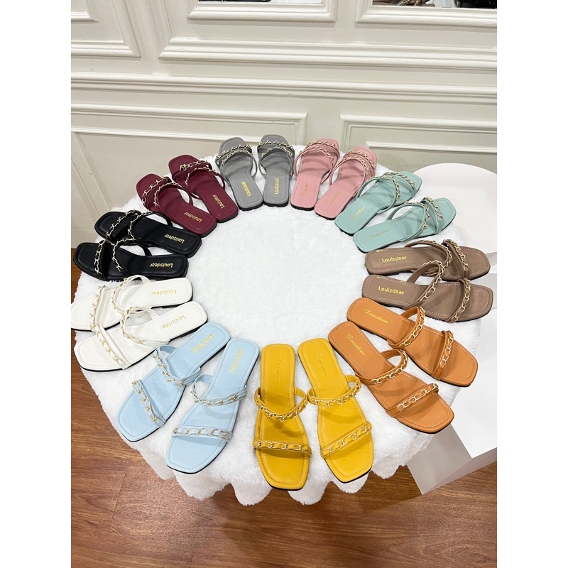 Sendal flatshoes wanita terbaru kekinian bahan kulit LOUISDEAR S152