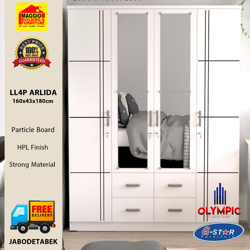 LEMARI PAKAIAN MINIMALIS - LEMARI PAKAIAN 4 PINTU - ARLIDA/KARIN/LILY - OLYMPIC