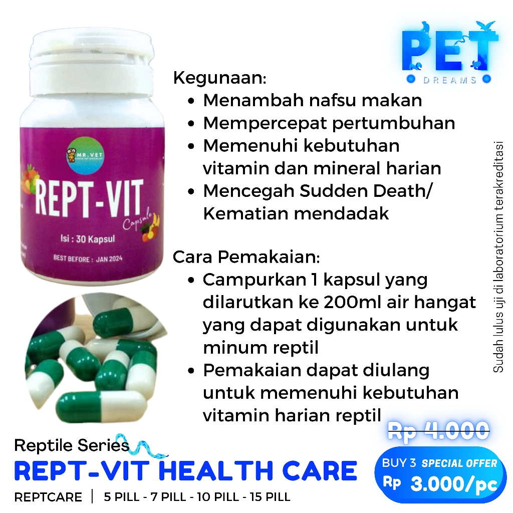 PROMO MRVET REPT VIT KAPSUL PENAMBAH NAFSU MAKAN REPTILE SULCATA