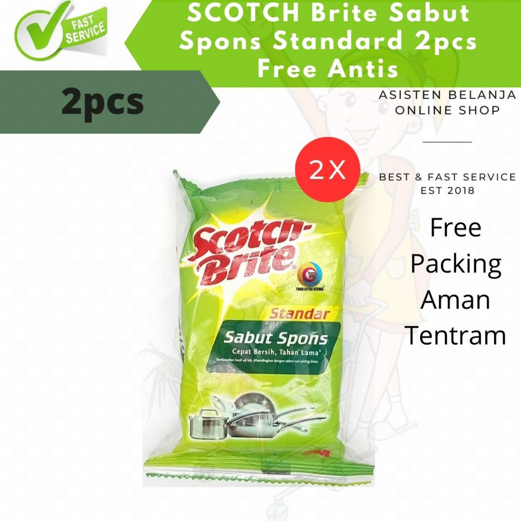 3M SCOTCH BRITE ID-30 ID30 Tough Clean Scrub Sponge Spons Cuci Piring 2 pcs Free Molto 9ml