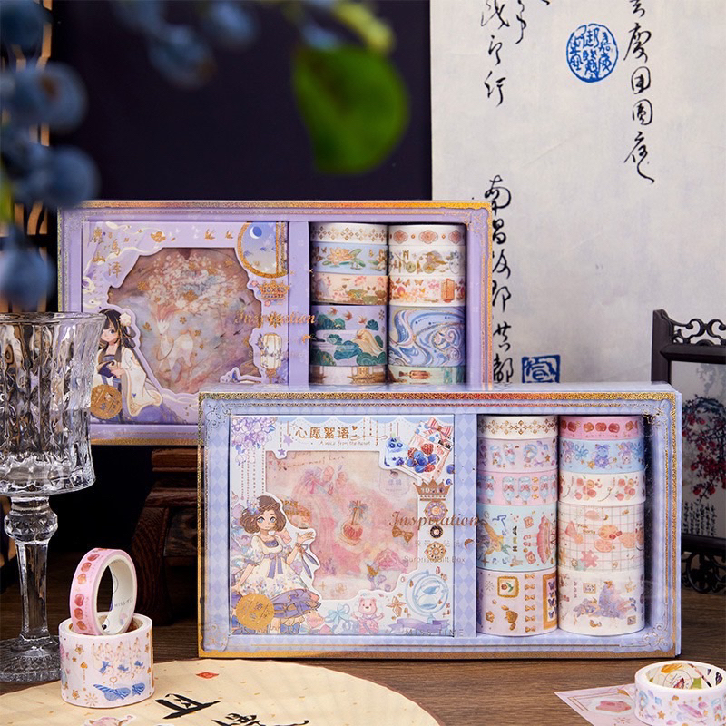 

(READY) 20PCS GOLD WASHI + STICKER CARTOON GIRL SET | hampers gift set masking tape jepang korea selotip kertas pattern scenery emas hotprint anak karakter anime wibu stiker sticker postcard bullet journal kit scrapbook diary deco bujo planner diy